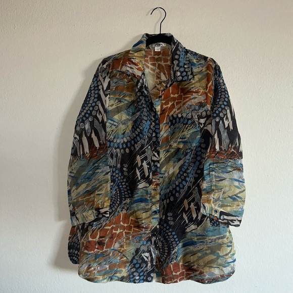 Flair vintage Button Down V-Neck long 
Sleeve Shirt Top Blouse
Size L - Picture 9 of 9